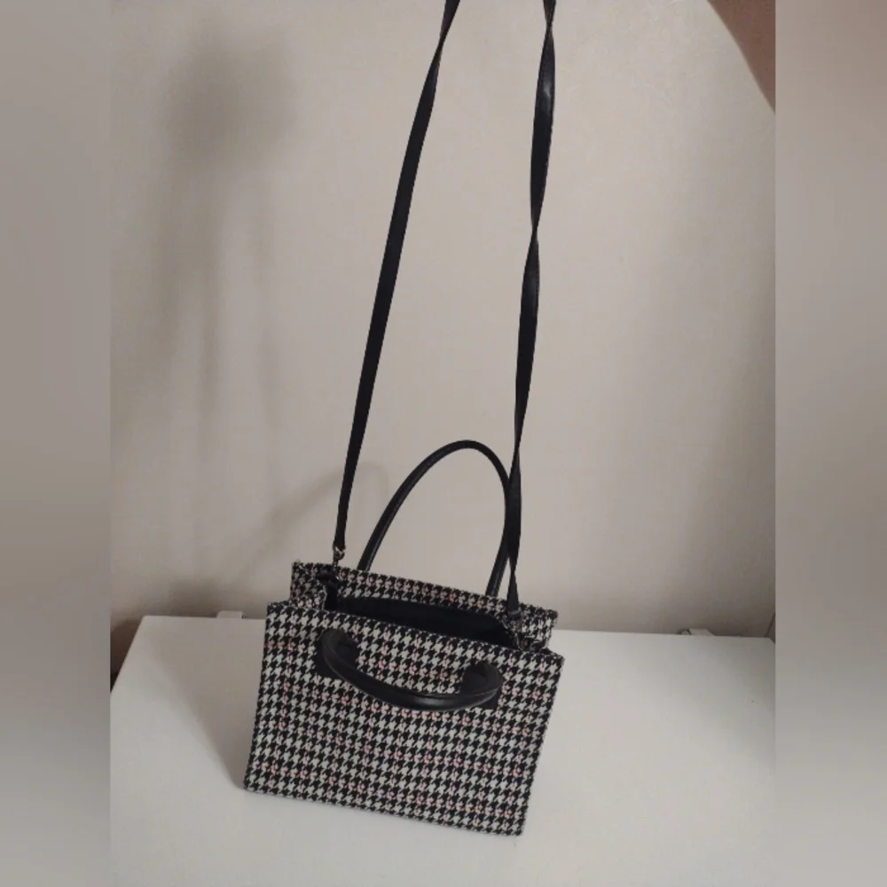 Vtg Preston & York Houndstooth Purse Bag Tote Crossbody Acrylic Wool Polyester - Picture 8 of 10